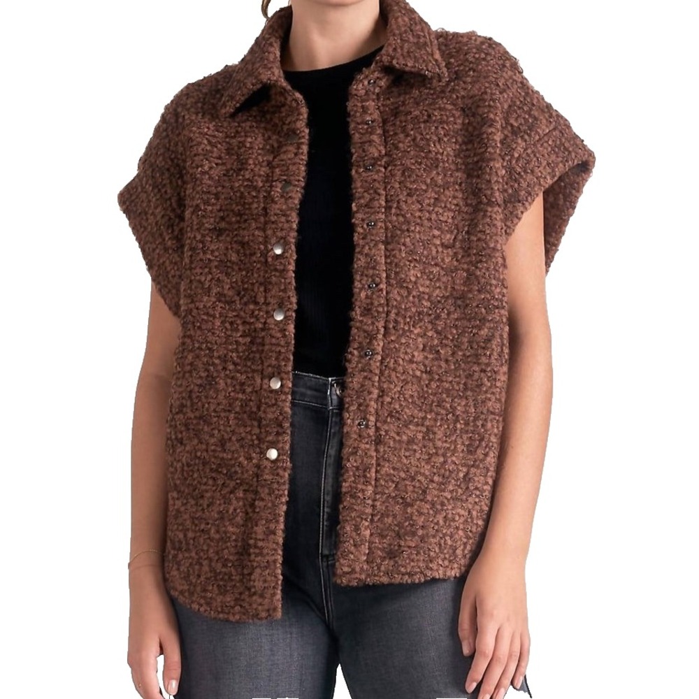 Elan Wool Vest Cardigan Women M L Teddy Bear Textured Knit Snap Front NWT $107